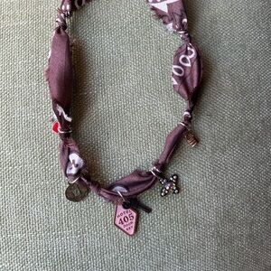 Brown bandana charm key token lock necklace choker 18 in long boho clasp